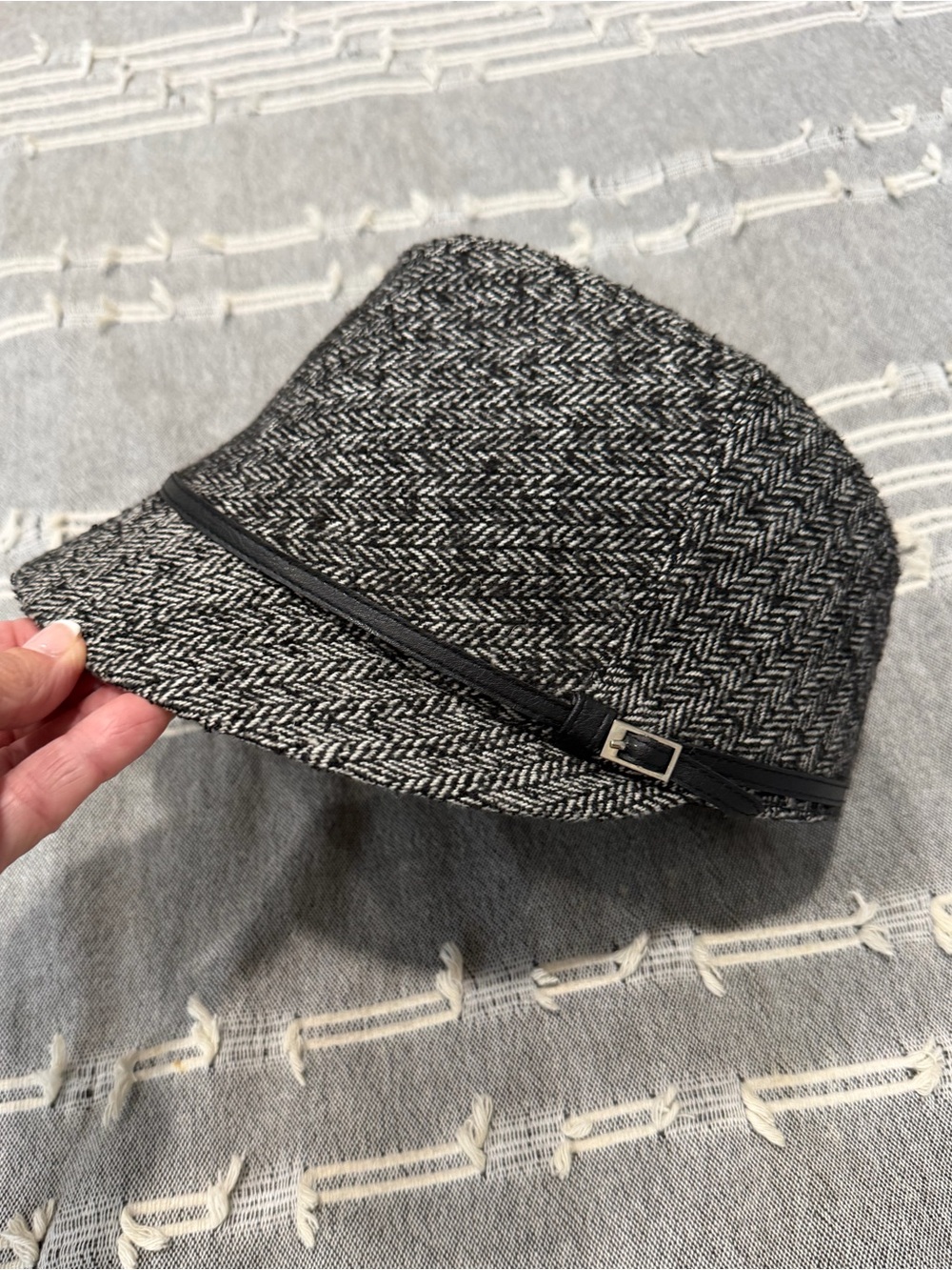 Gray Herringbone Women’s Cap with Black Trim